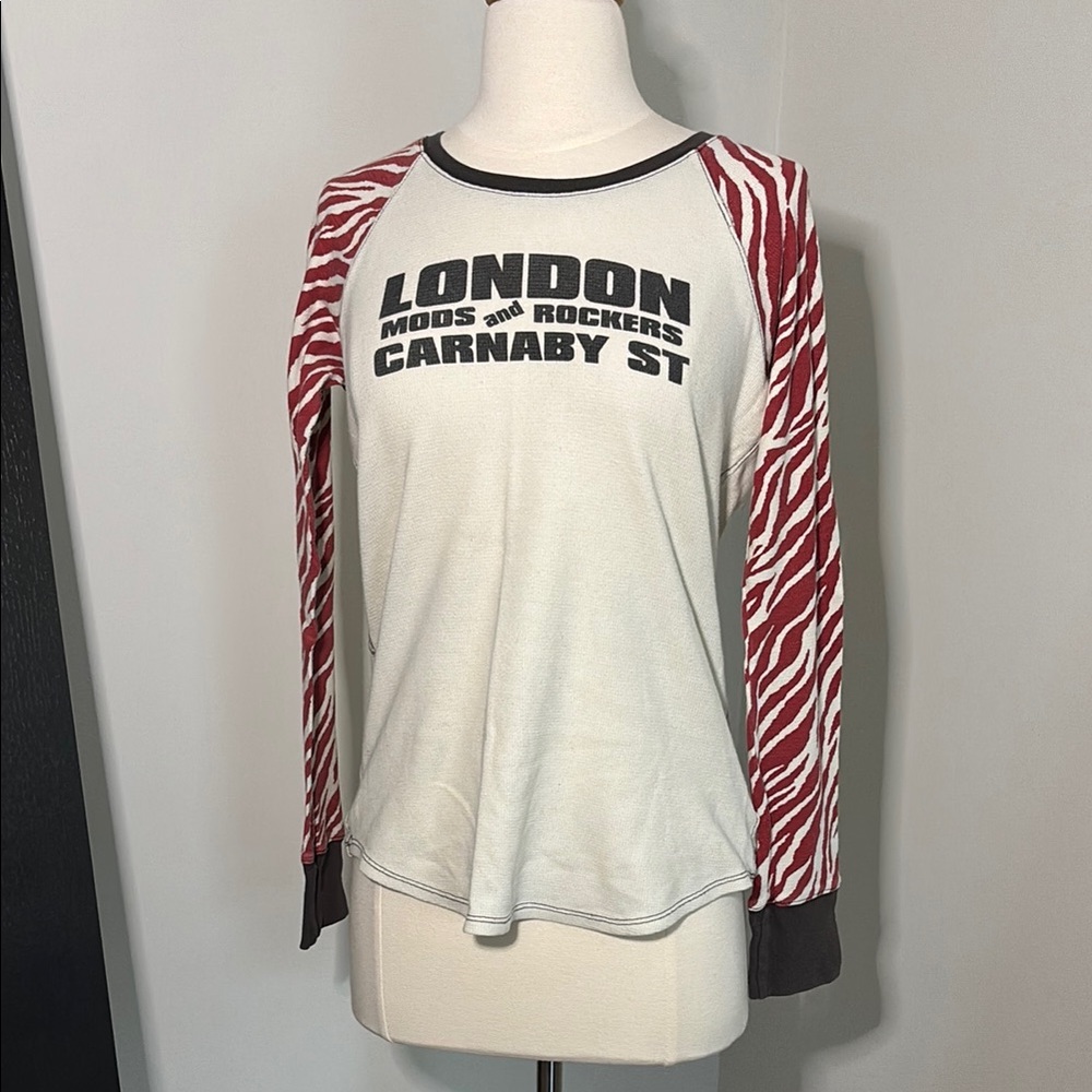 Lucky Brand White and Black Graphic Long Sleeve Tee